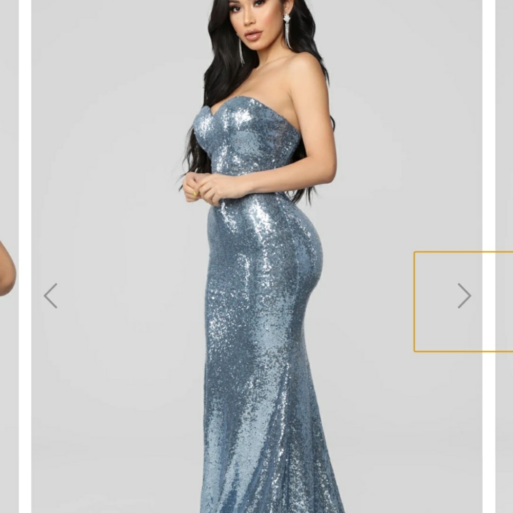 Ice blue sequin dress maxi women sexy new 1X